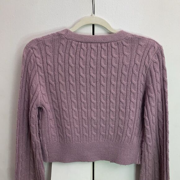 Ladies Womens Chunky Cable Knitted Cropped Cardigan 3 Button Long Sleeves Small - Picture 4 of 5